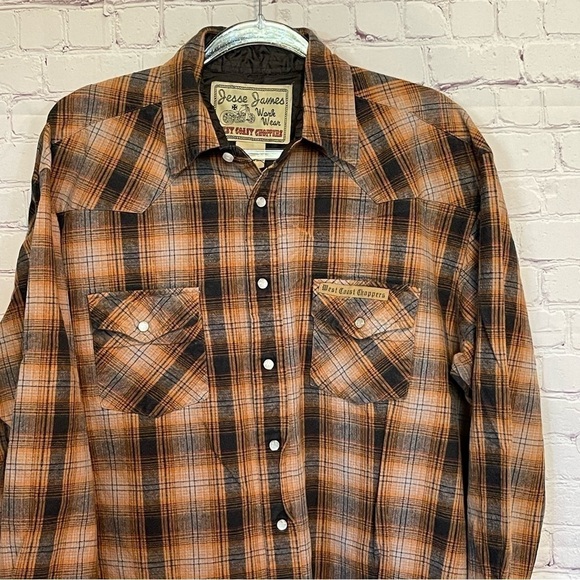 Jesse James Work Wear West Coast Choppers Plaid Long Sleeve size Large - Picture 10 of 11